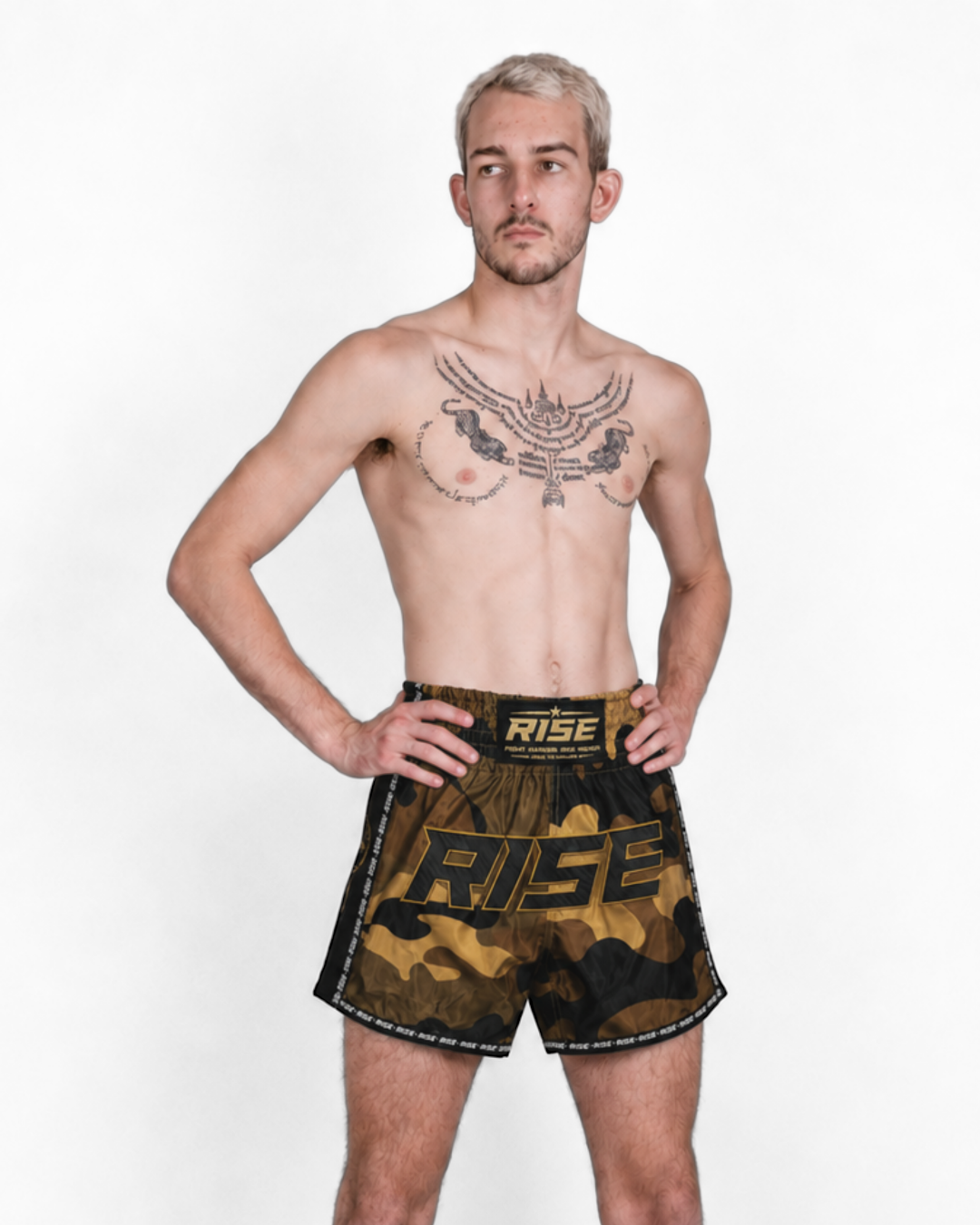 RISE MUAY THAI SHORTS CAMO COLLECTION (BROWN/BLACK)