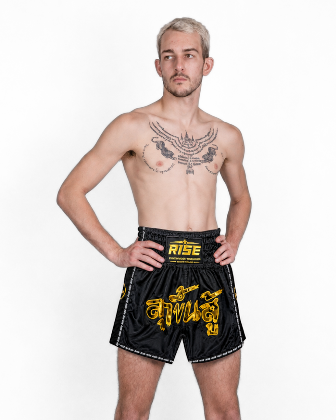 RISE 'RISE TO FIGHT' MUAY THAI SHORTS (BLACK)