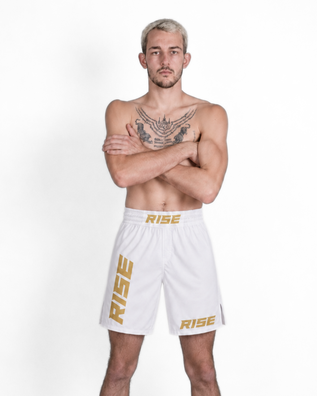 RISE MMA SHORTS (WHITE/GOLD)