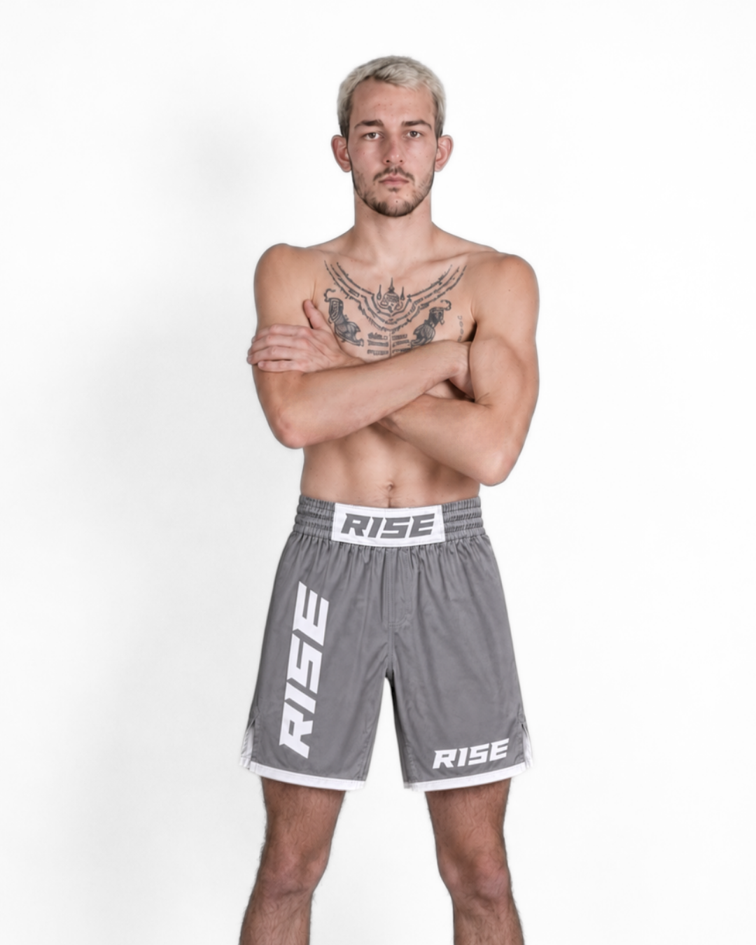 RISE MMA SHORTS (LIGHT GREY/WHITE)