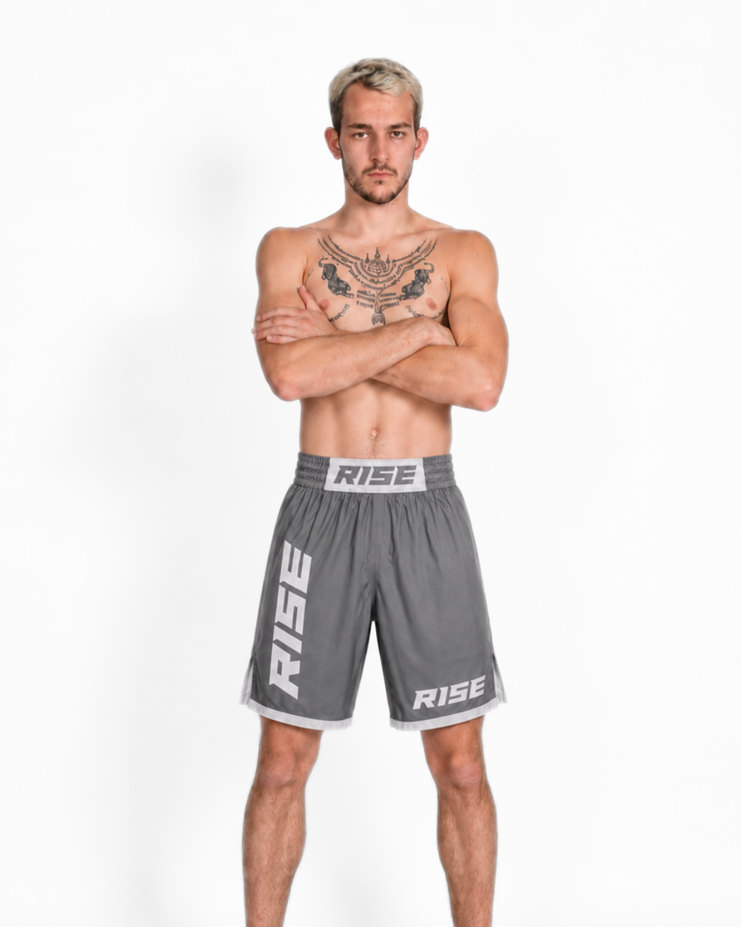 RISE MMA SHORTS (LIGHT GREY/WHITE)