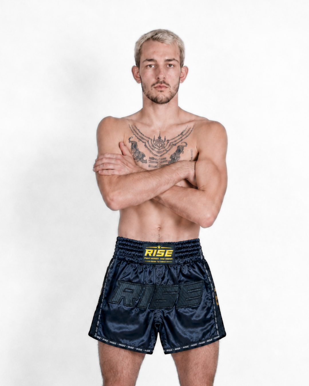RISE MUAY THAI SHORTS SATIN (BLACK/BLACK)