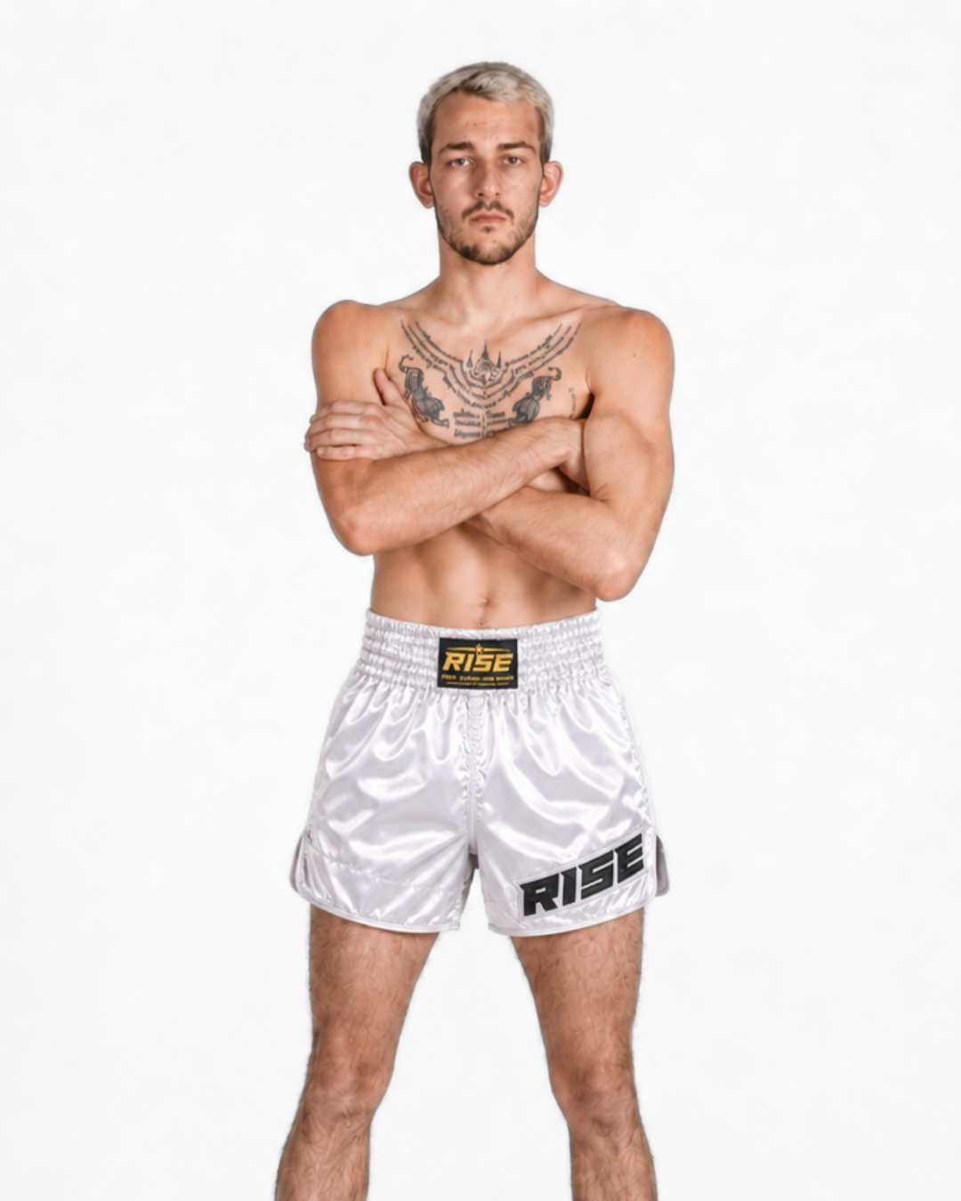 RISE CLASSIC MUAY THAI SATIN SHORTS (LIGHT GREY)