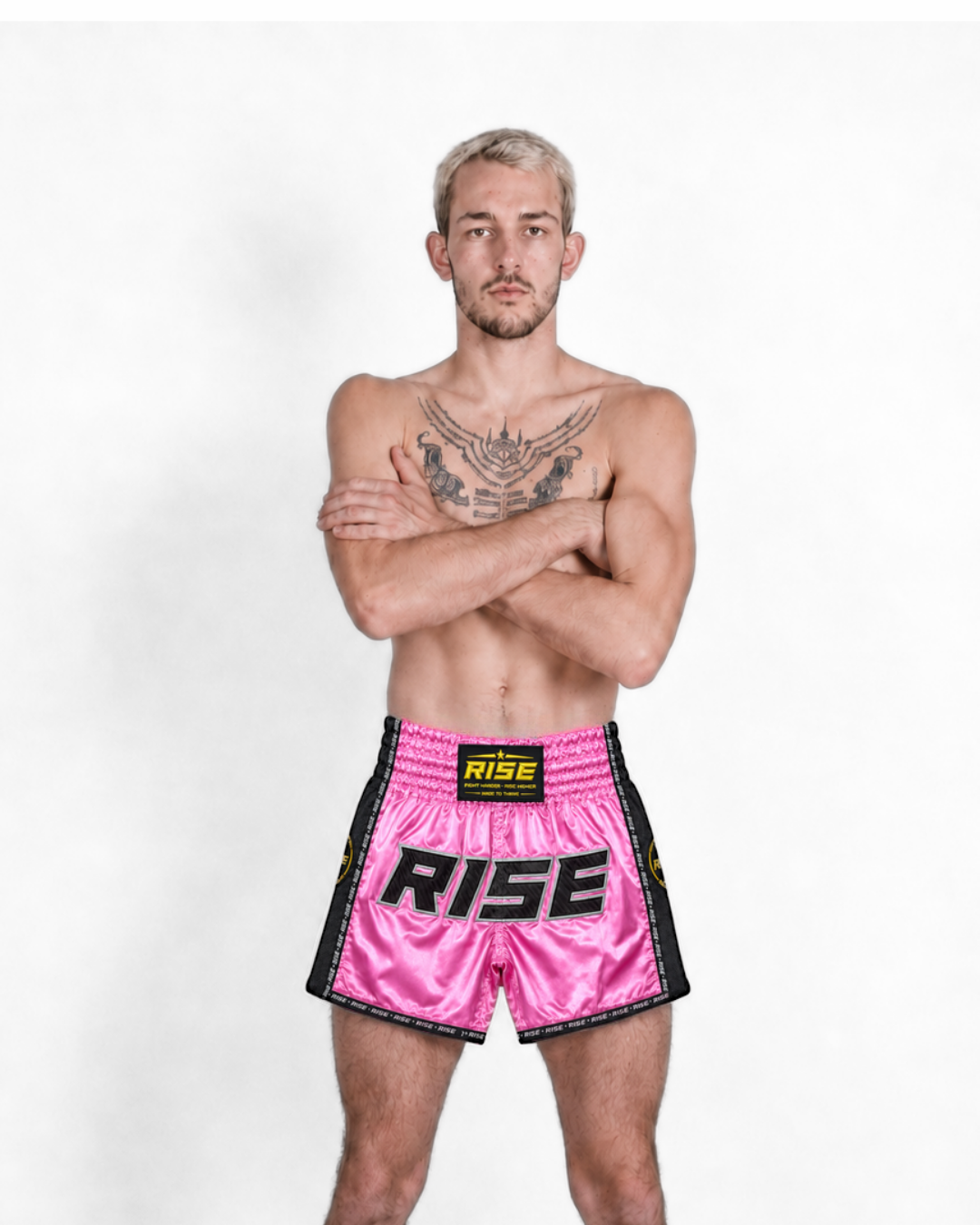 RISE MUAY THAI SHORTS SATIN (PINK/BLACK)