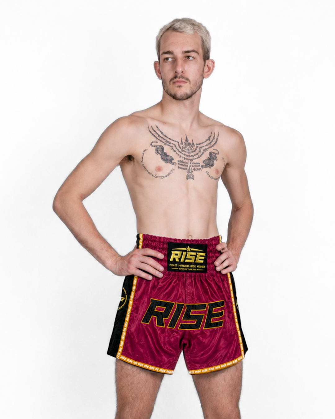 RISE MUAY THAI SHORTS BLACK MESH COLLECTION (MAROON)