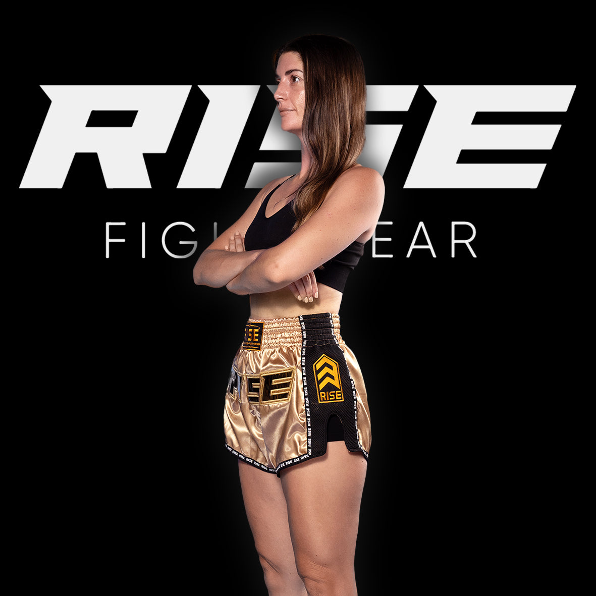 RISE MUAY THAI SHORTS SATIN (GOLD/GOLD)