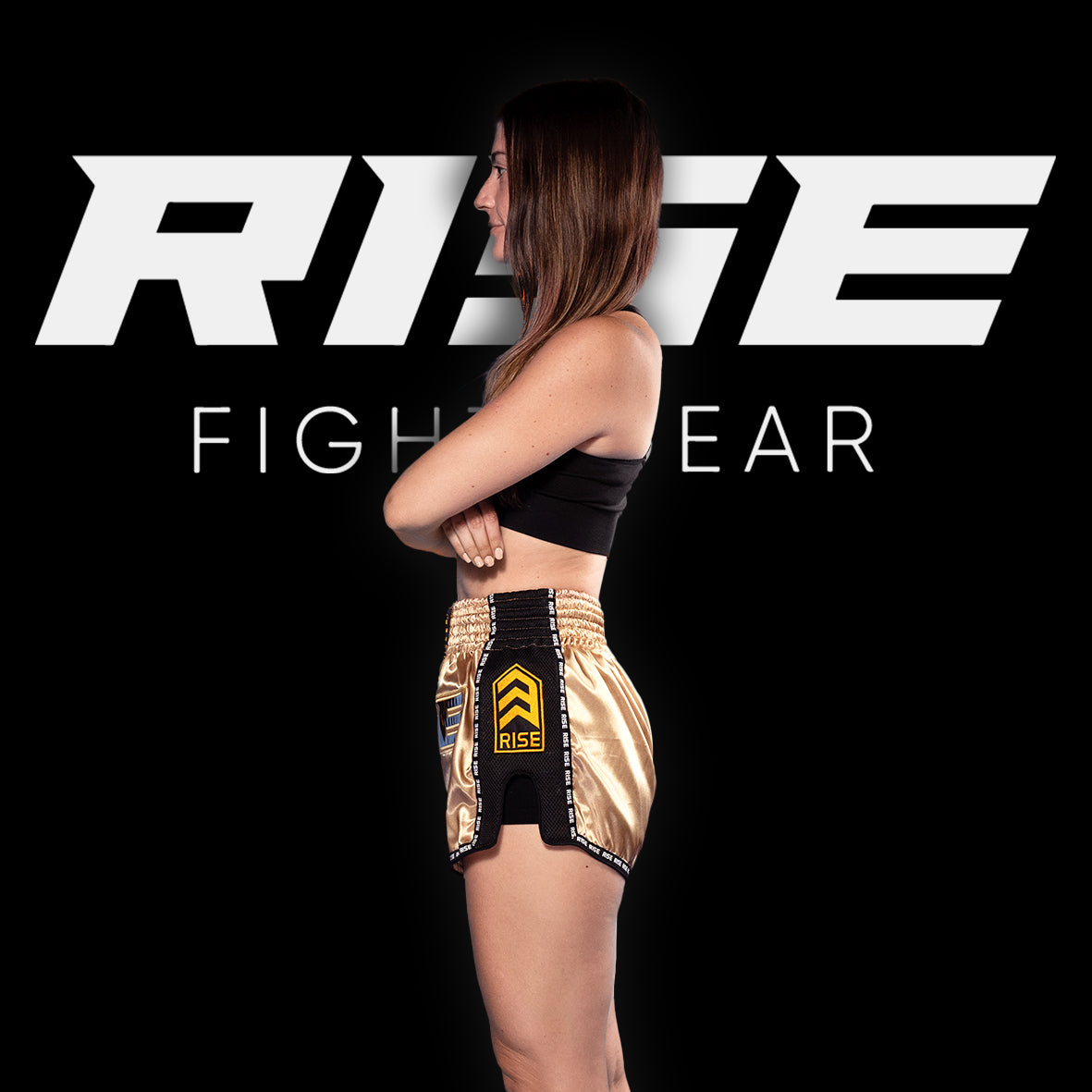 RISE MUAY THAI SHORTS SATIN (GOLD/GOLD)