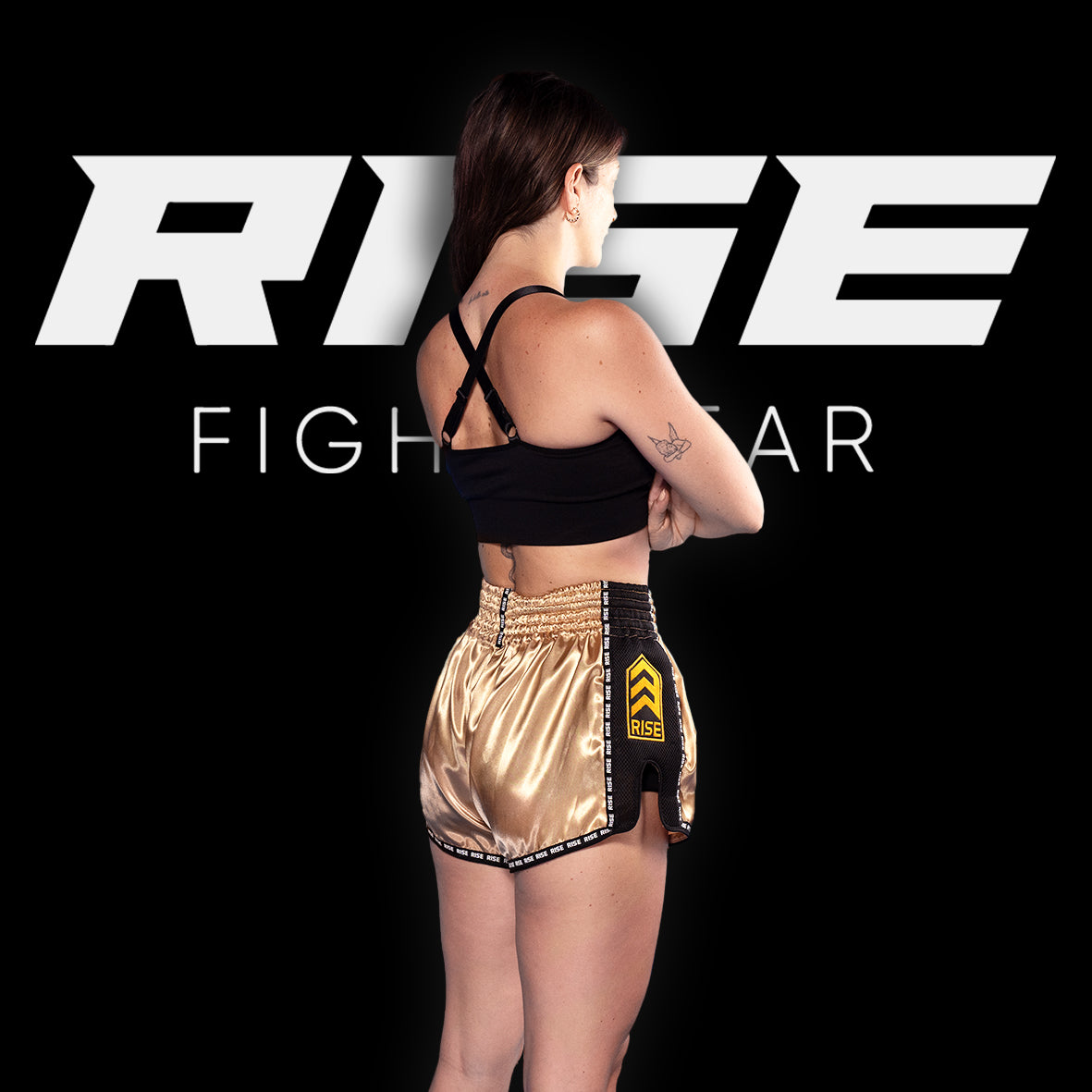 RISE MUAY THAI SHORTS SATIN (GOLD/GOLD)