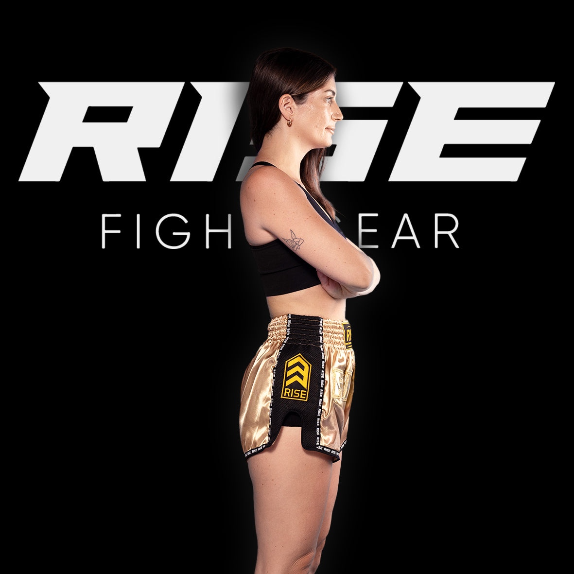 RISE MUAY THAI SHORTS SATIN (GOLD/GOLD)