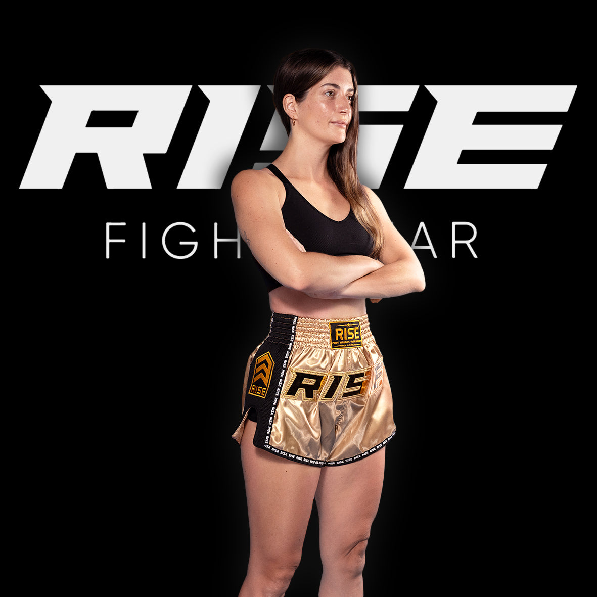 RISE MUAY THAI SHORTS SATIN (GOLD/GOLD)