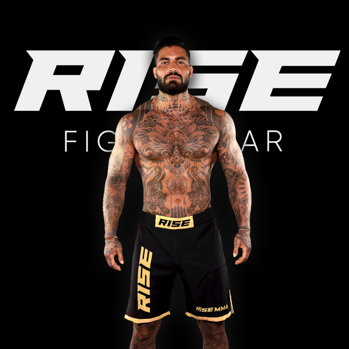 RISE MMA SHORTS (BLACK/GOLD)