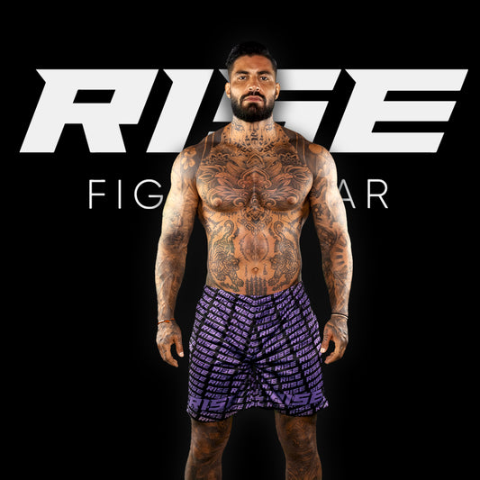 RISE GYM SHORTS PATTERN (BLACK/PURPLE)