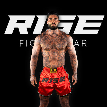 RISE MUAY THAI SHORTS SATIN (RED/BLACK)