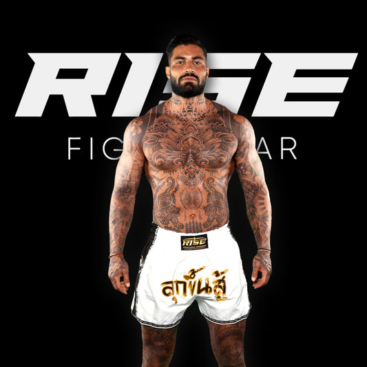 'RISE TO FIGHT' MUAY THAI SHORTS (WHITE)