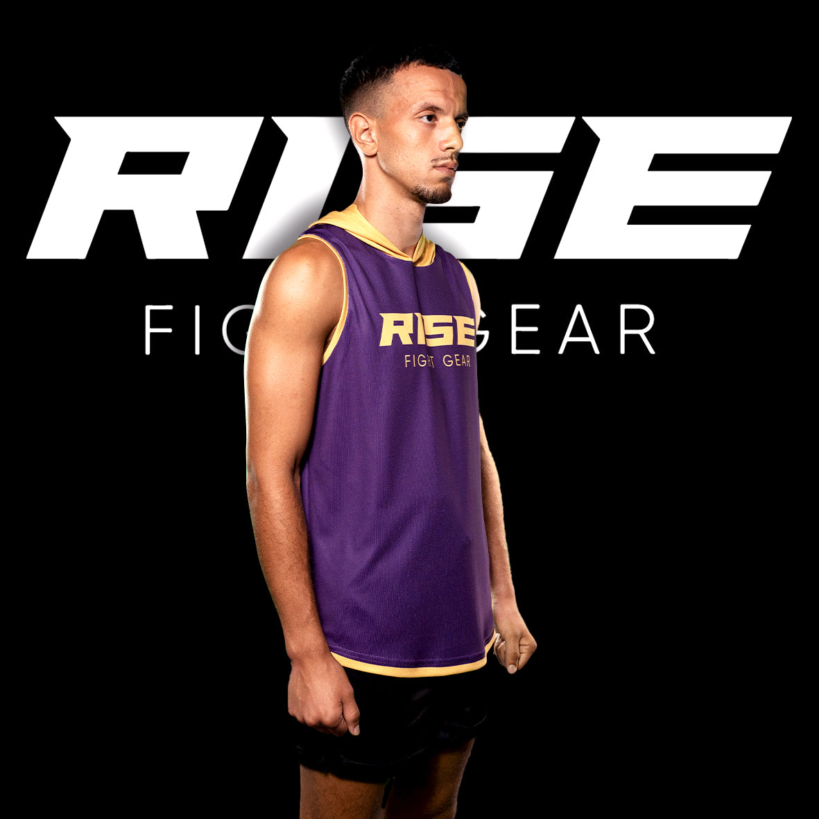 RISE SLEEVELESS HOODIE (PURPLE/GOLD)