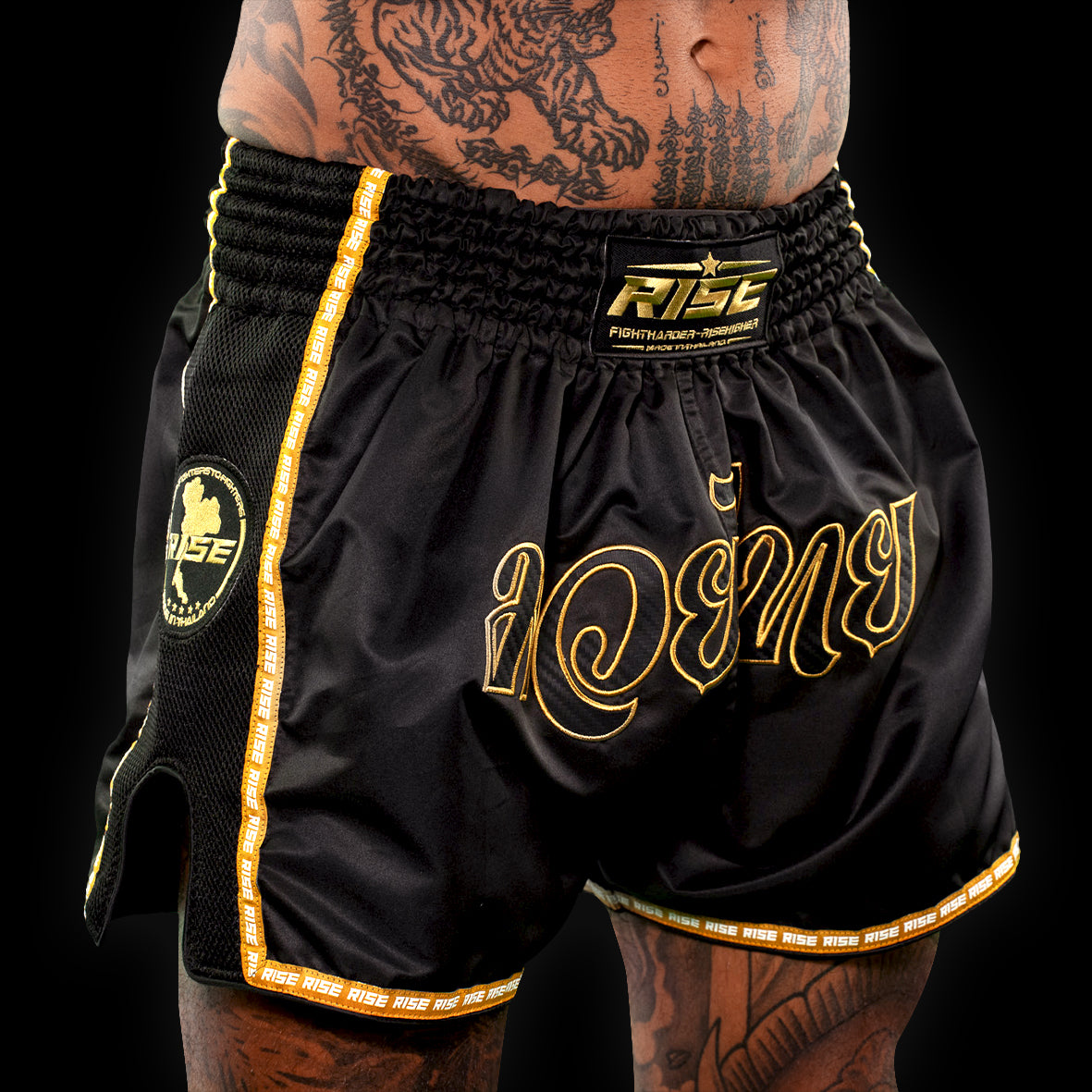 'THAI LANGUAGE' MUAY THAI SHORTS (BLACK)