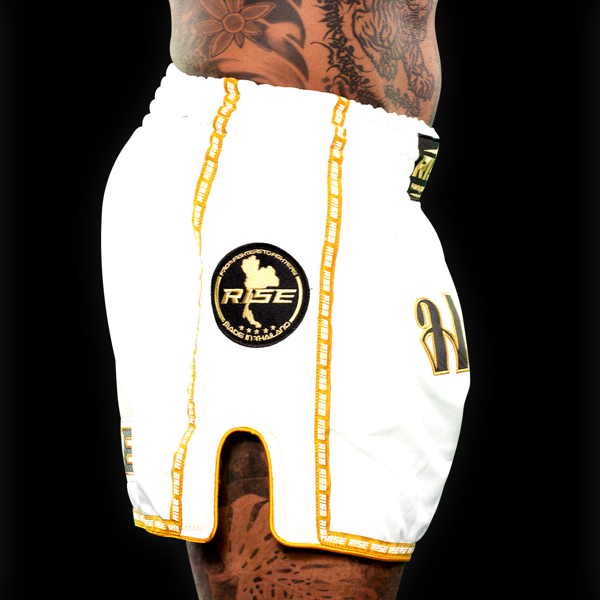 'THAI LANGUAGE' MUAY THAI SHORTS (WHITE)