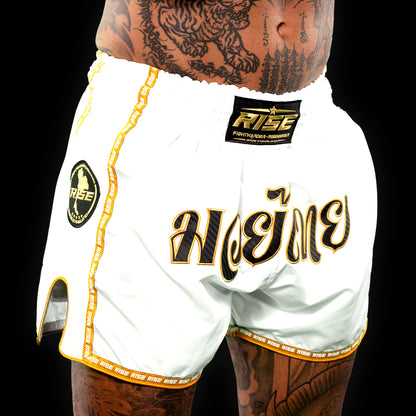 'THAI LANGUAGE' MUAY THAI SHORTS (WHITE)