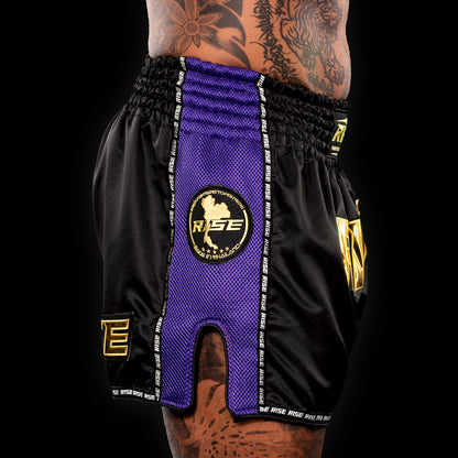 RISE MESH MUAY THAI SHORTS (BLACK/PURPLE)