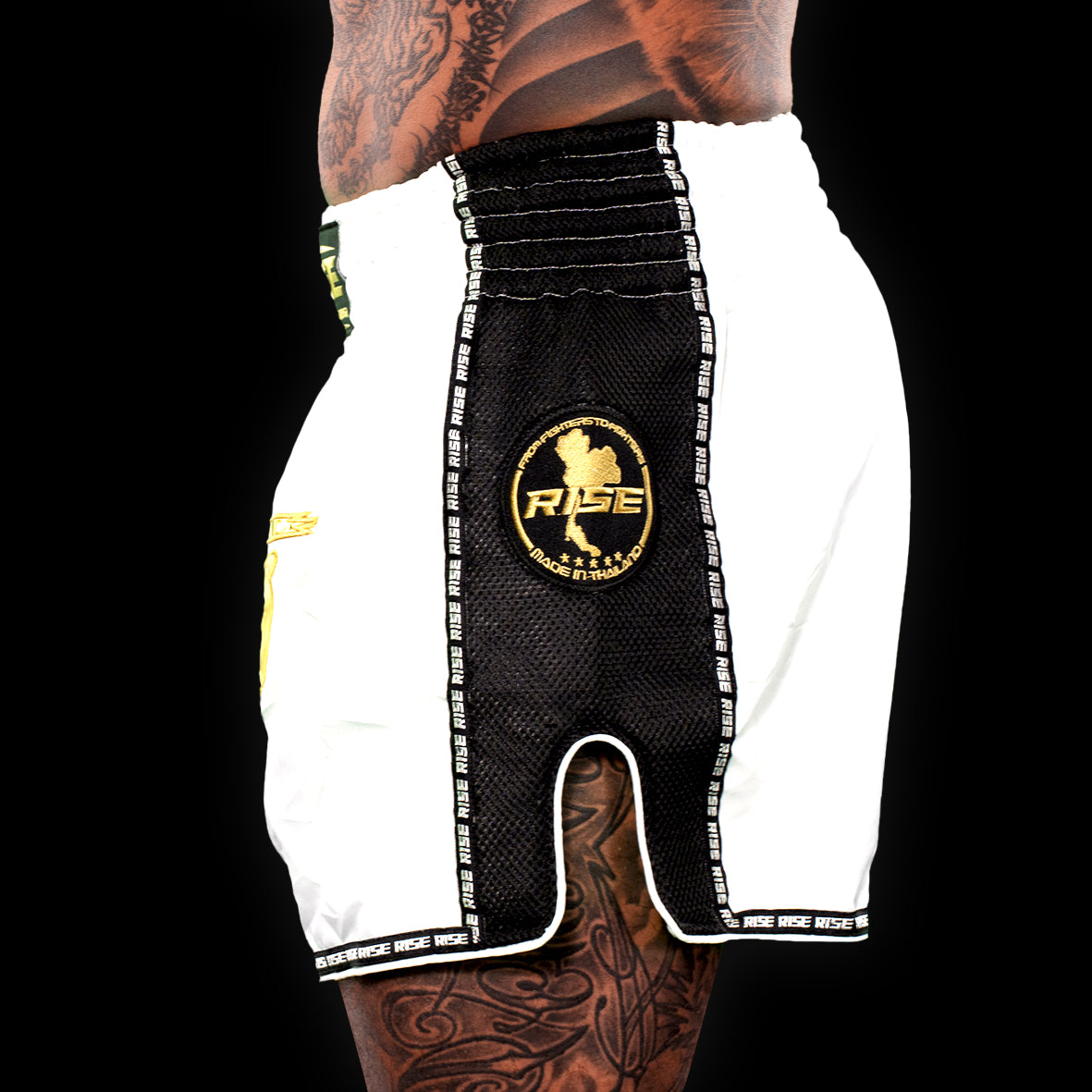 'RISE TO FIGHT' MUAY THAI SHORTS (WHITE)