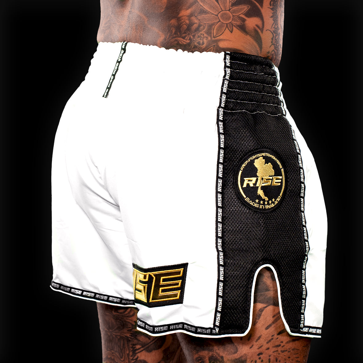 'RISE TO FIGHT' MUAY THAI SHORTS (WHITE)