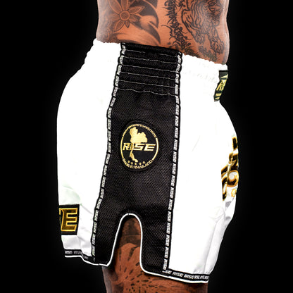 'RISE TO FIGHT' MUAY THAI SHORTS (WHITE)