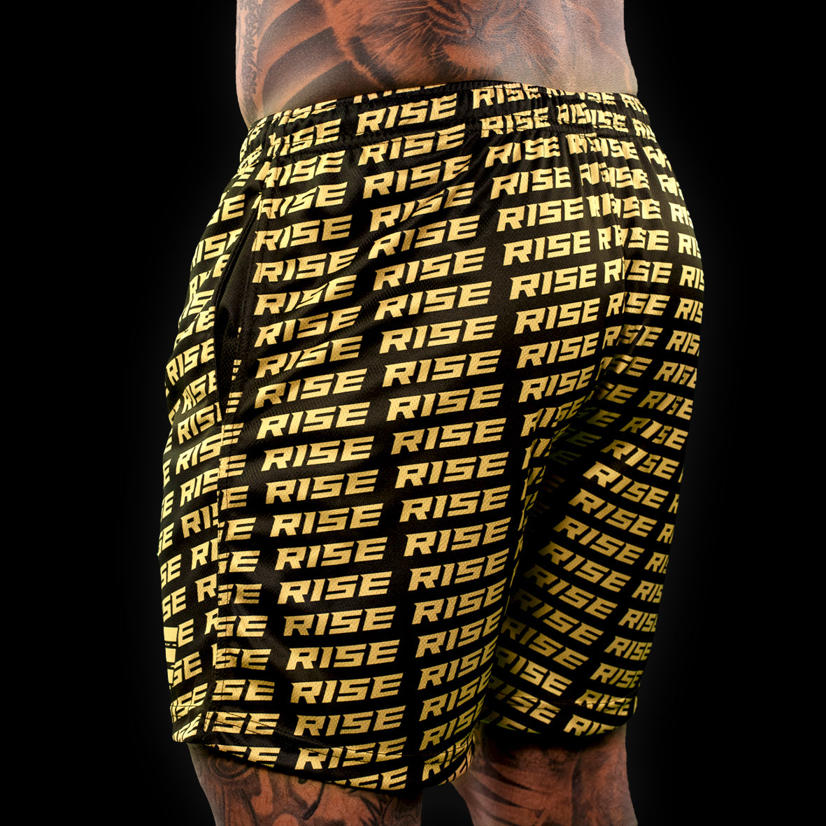 RISE GYM SHORTS PATTERN (BLACK/GOLD)