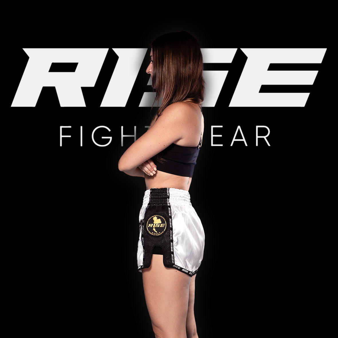 RISE MUAY THAI SHORTS SATIN (WHITE/BLACK)