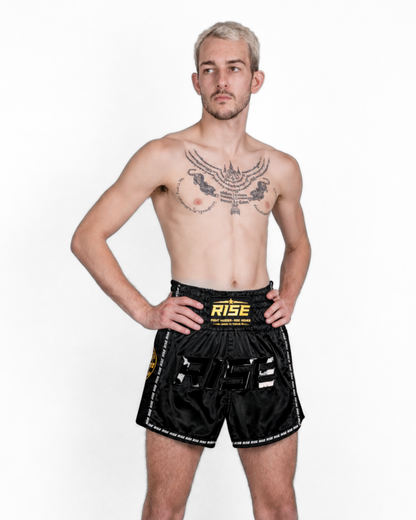 RISE 'BLACKOUT' MUAY THAI SHORTS (ALL BLACK)