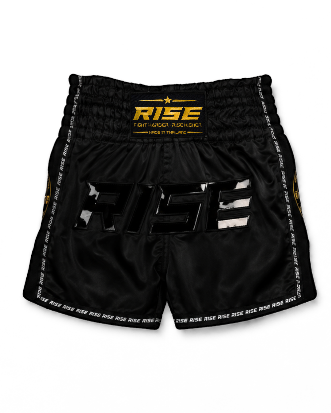 RISE 'BLACKOUT' MUAY THAI SHORTS (ALL BLACK)