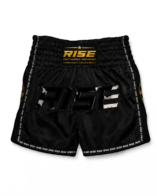 RISE 'BLACKOUT' MUAY THAI SHORTS (ALL BLACK)