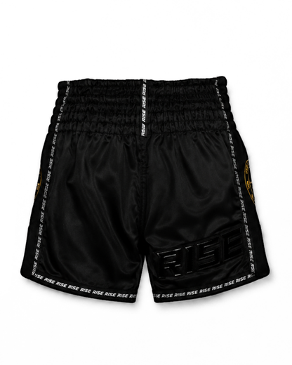 RISE 'BLACKOUT' MUAY THAI SHORTS (ALL BLACK)