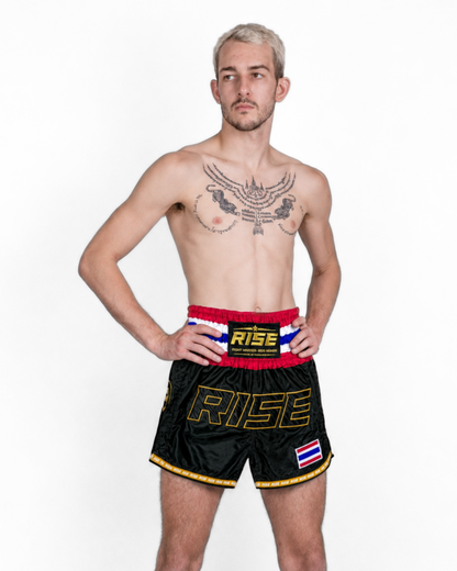 RISE MUAY THAI SHORTS 24 THAILAND WAIST (BLACK)