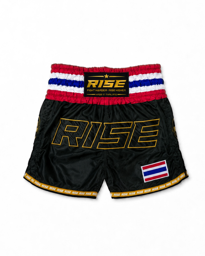 RISE MUAY THAI SHORTS 24 THAILAND WAIST (BLACK)