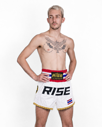 RISE MUAY THAI SHORTS 24 THAILAND WAIST (WHITE)