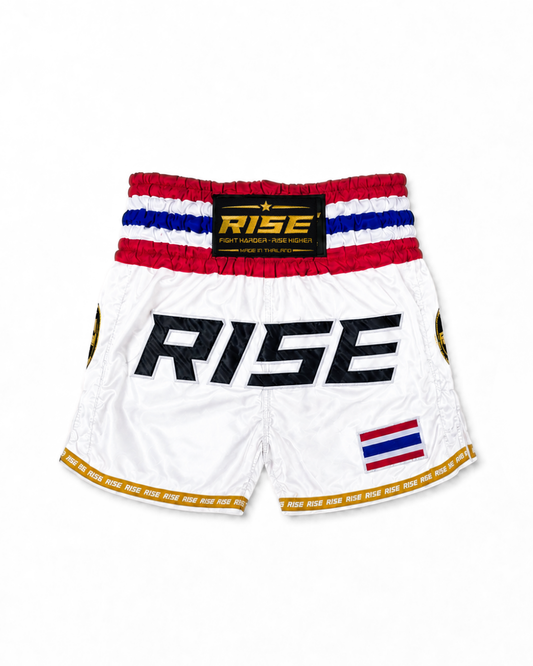 RISE MUAY THAI SHORTS 24 THAILAND WAIST (WHITE)