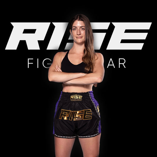 RISE MESH MUAY THAI SHORTS (BLACK/PURPLE)