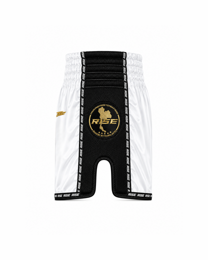RISE 'RISE TO FIGHT' MUAY THAI SHORTS (WHITE)