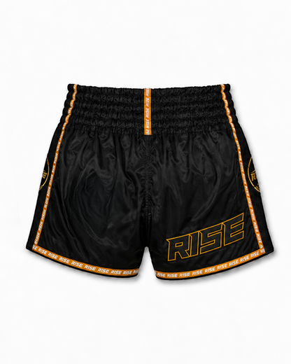 RISE 'THAI LANGUAGE' MUAY THAI SHORTS (BLACK)