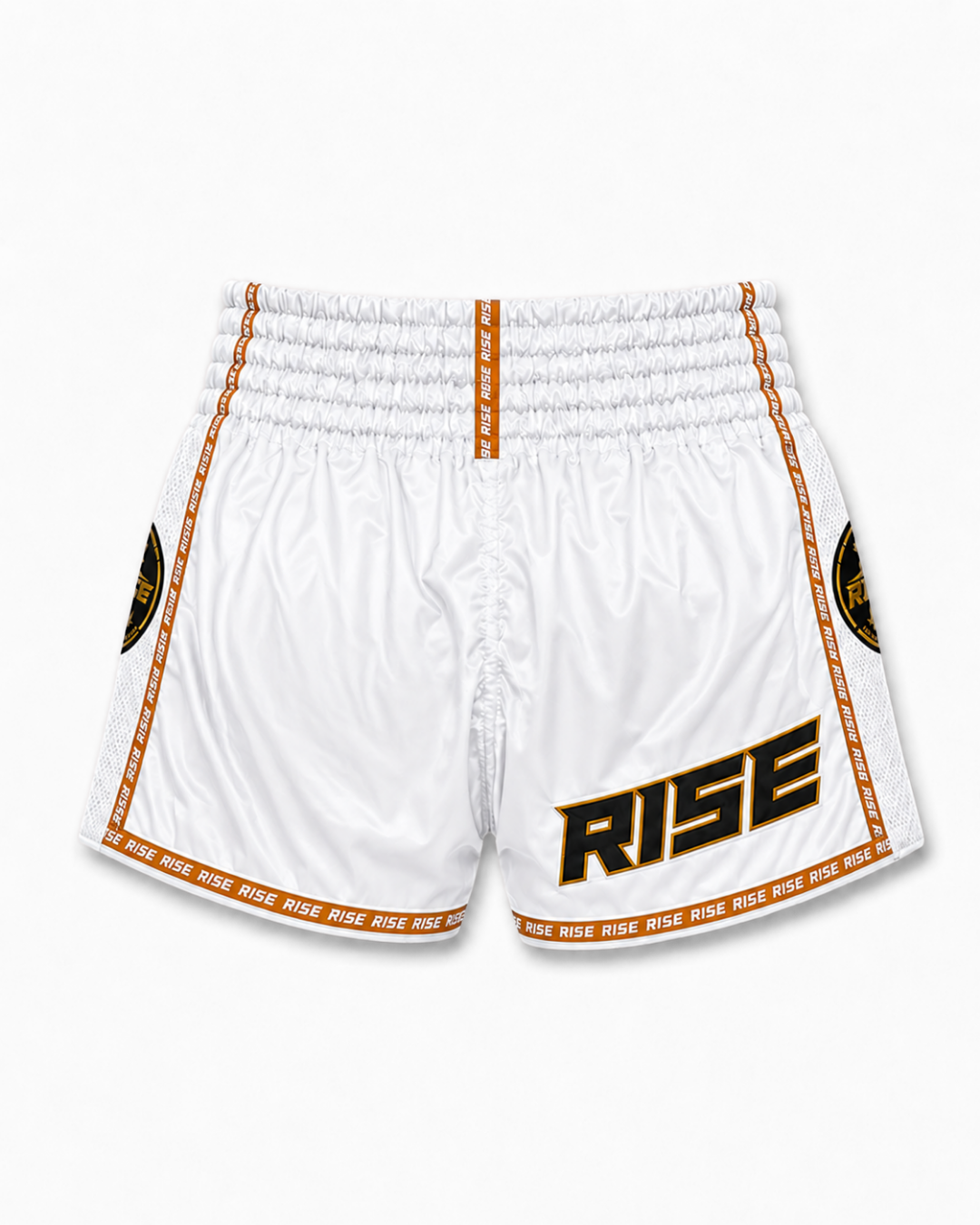 RISE 'THAI LANGUAGE' MUAY THAI SHORTS (WHITE)