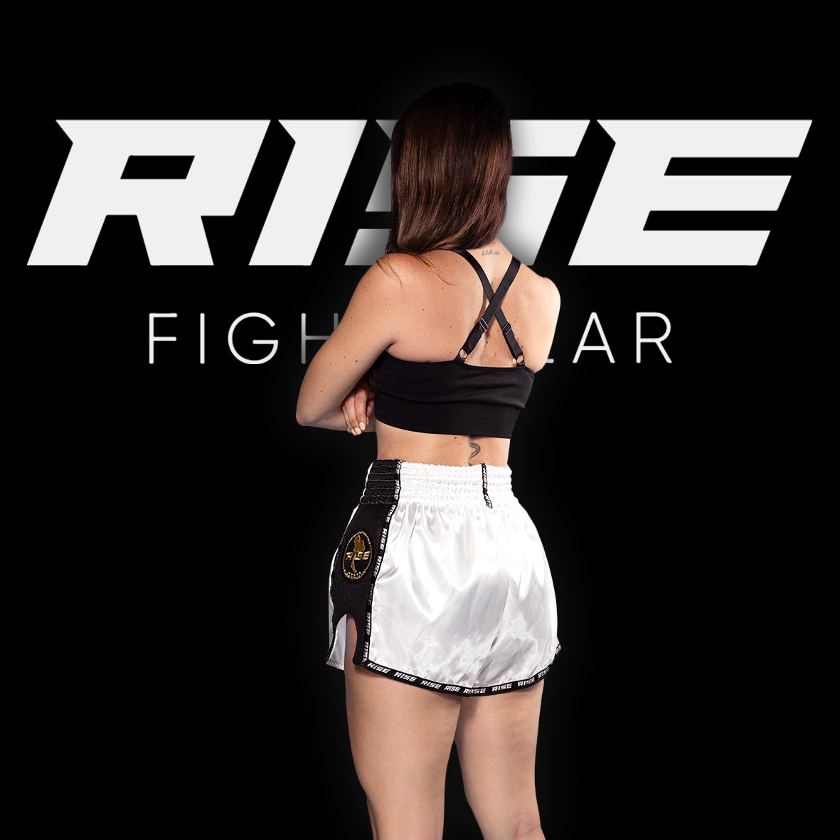 RISE MUAY THAI SHORTS SATIN (WHITE/GOLD)