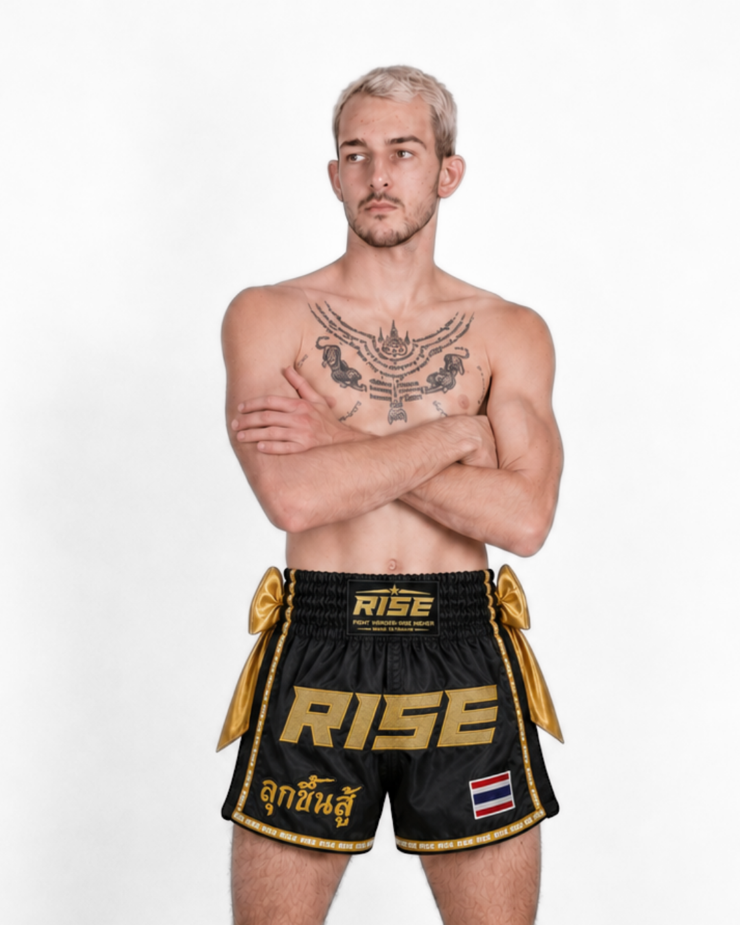 RISE RIBBON MUAY THAI SHORTS (BLACK)