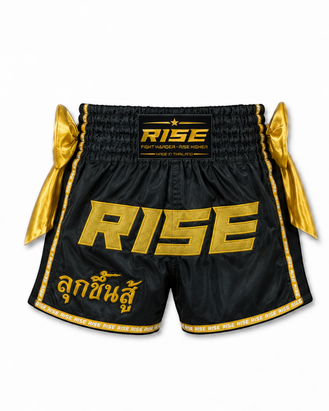 RISE RIBBON MUAY THAI SHORTS (BLACK)