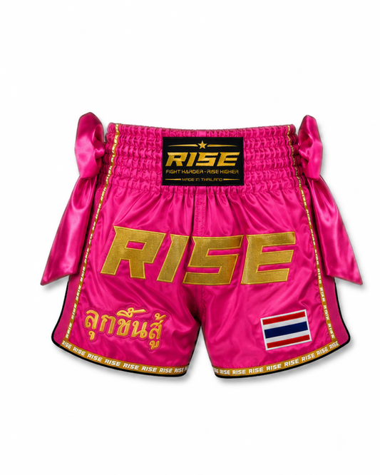 RISE RIBBON MUAY THAI SHORTS (PINK)