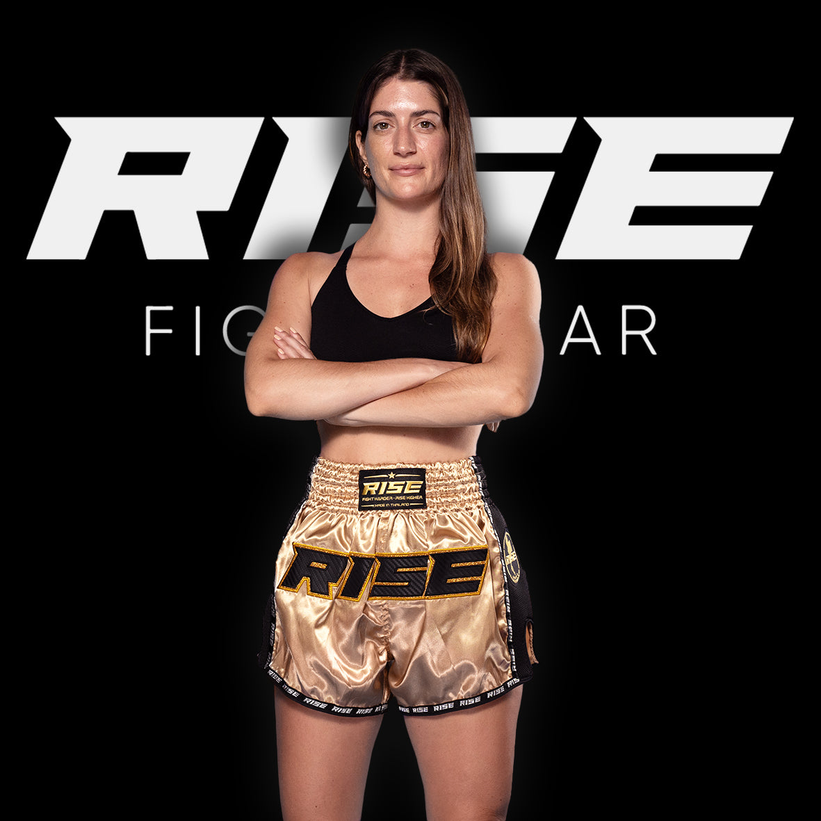 RISE MUAY THAI SHORTS SATIN (GOLD/BLACK)