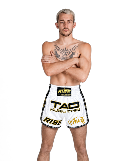 RISE X TAO MUAY THAI SHORTS (WHITE)