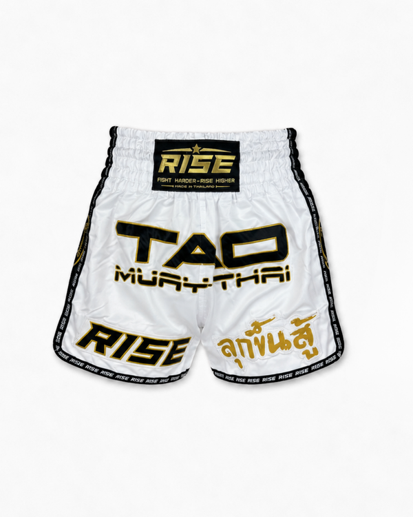 RISE X TAO MUAY THAI SHORTS (WHITE)