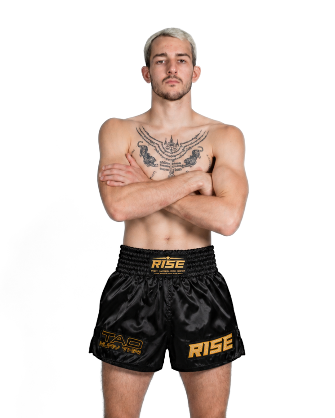RISE X TAO CLASSIC MUAY THAI SATIN SHORTS (BLACK)
