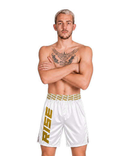 RISE GYM SHORTS 2024 (WHITE/GOLD)