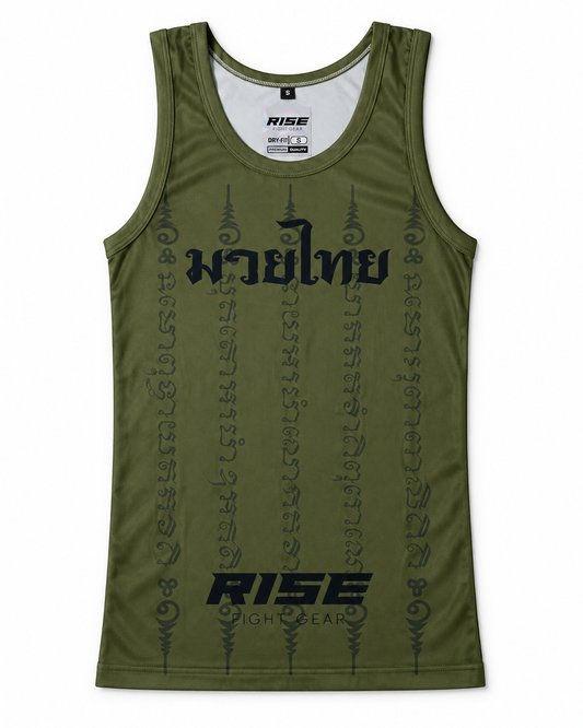 RISE MUAY THAI SAK YANT TANK TOP (ARMY GREEN)
